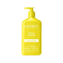 Hempz Sunrise front bottle showing citrus label and energizing hydration benefits