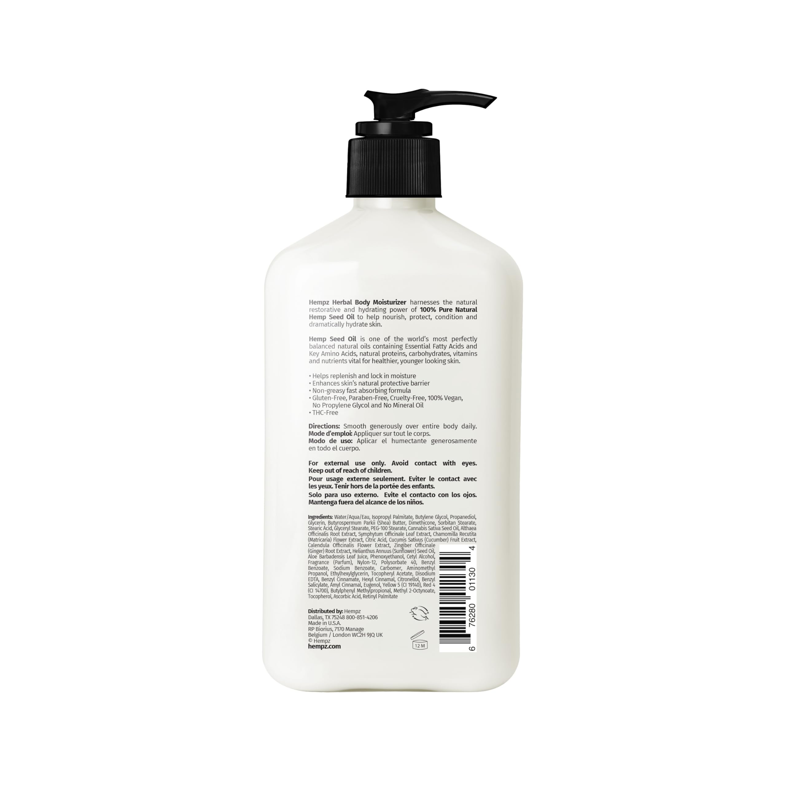Hempz lotion texture close-up illustrating smooth consistency for fast absorption