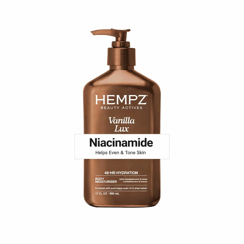 Hempz front packaging of Vanilla Lux 17 oz showing product benefit hydration