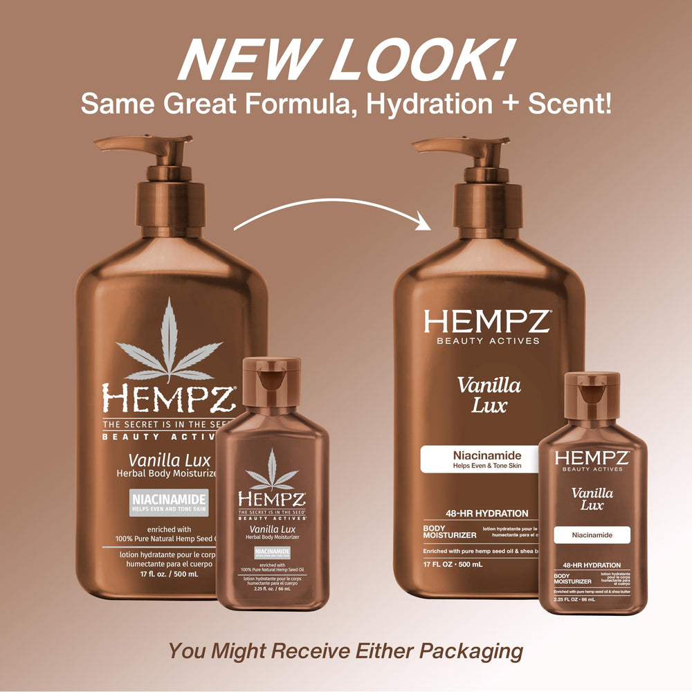 Hempz botanical ingredients display with hemp seed and shea butter benefits