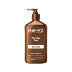 Hempz pump close-up on Vanilla Lux bottle for easy daily dispensing