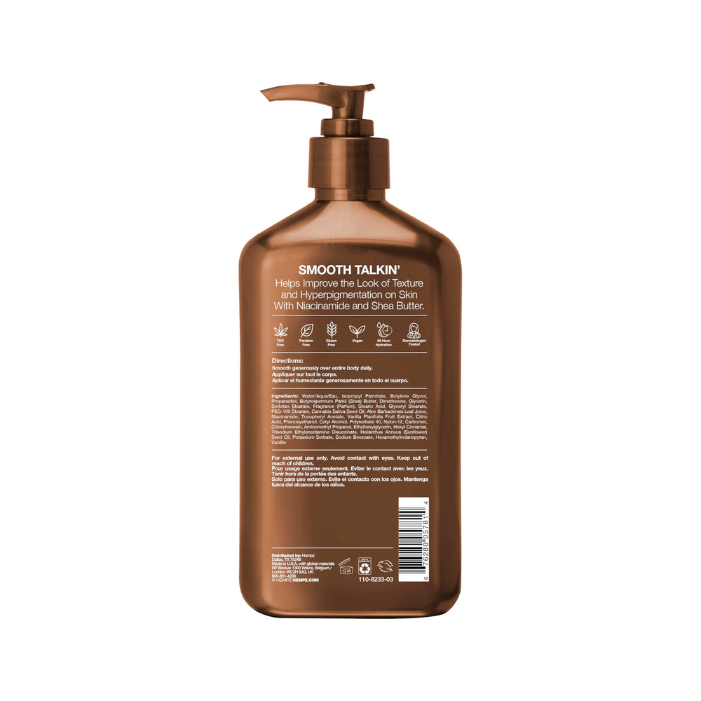 Hempz cream texture swipe of Vanilla Lux showing lightweight absorption