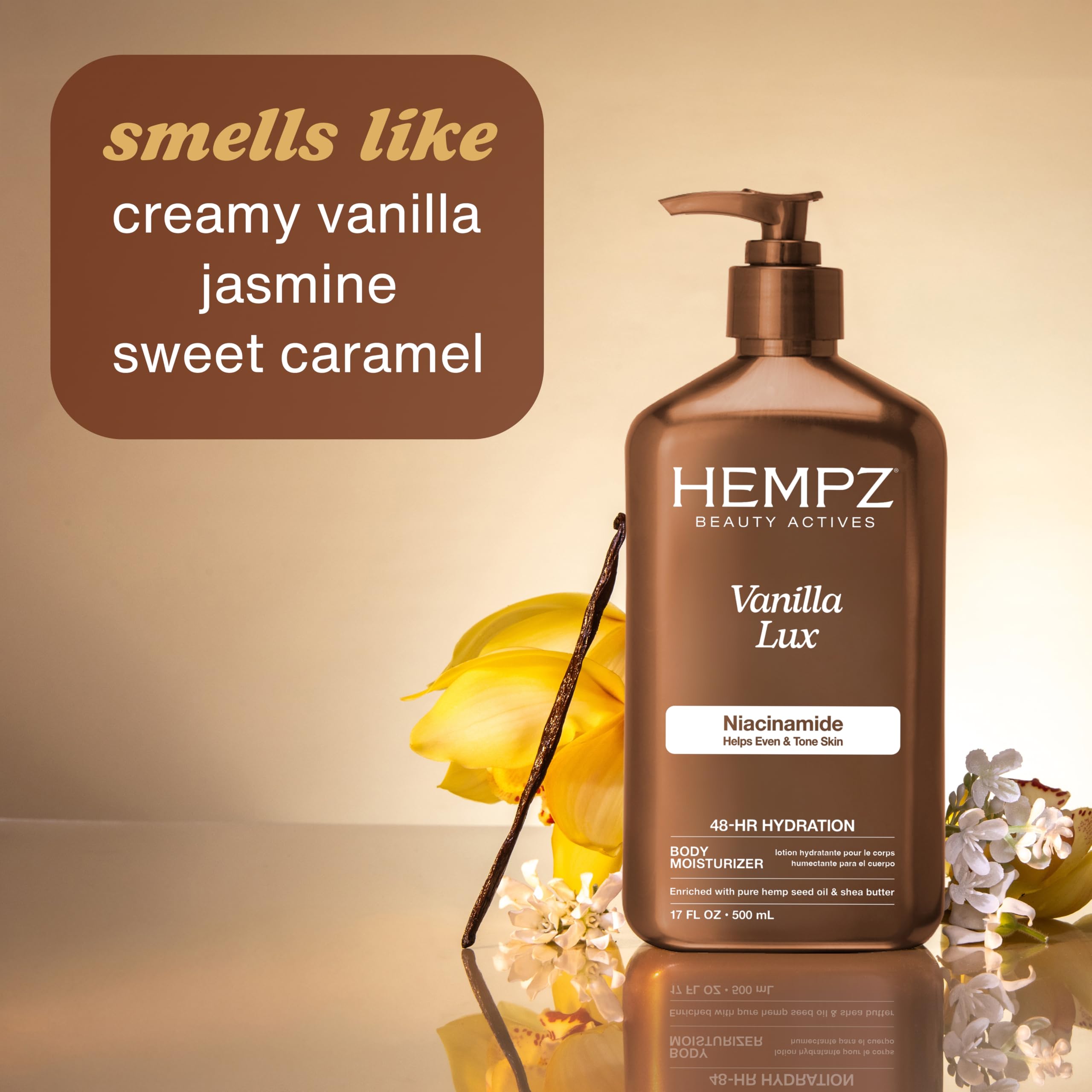 Hempz applying Vanilla Lux to hands to demonstrate fast moisturizing relief