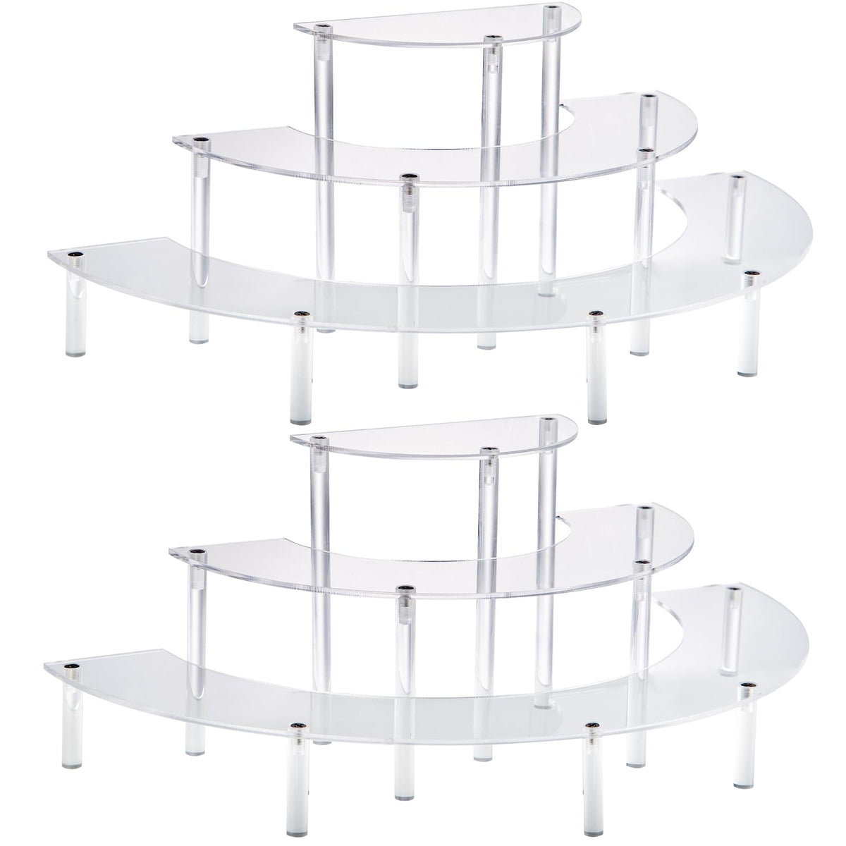 HENABLE front view of 3-tier acrylic stand highlighting clear display and organized presentation
