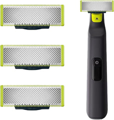 HENEARY front packaging showing three replacement blades for OneBlade, precise grooming benefit