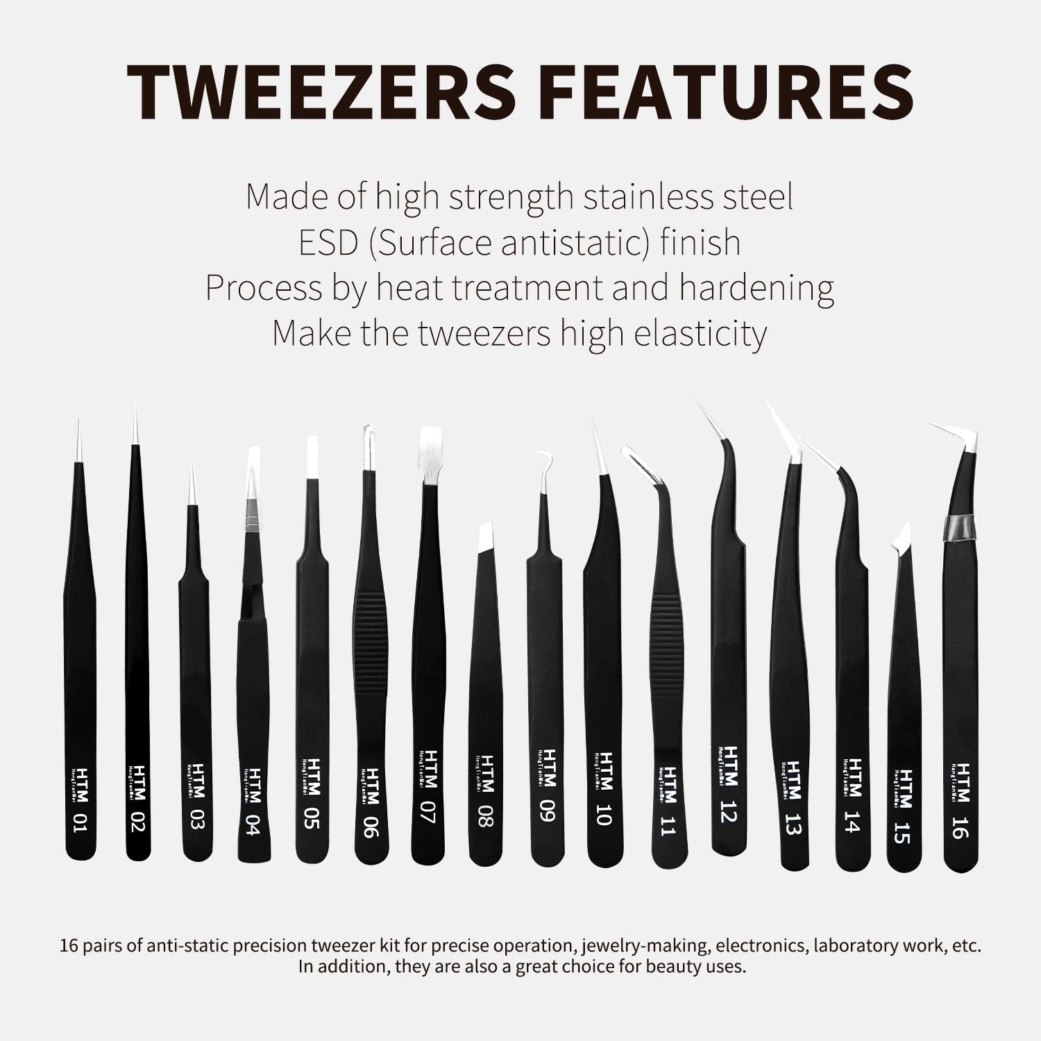 HengTianMei close-up of fine tweezer tips showing precision and clean alignment benefit