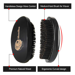 Heniho curved wood wave brush close-up revealing firm mixed bristles for control