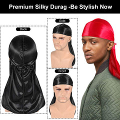 Heniho long-tail durag detail highlighting wide tail for secure double-wraps
