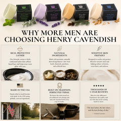 Henry Cavendish ingredient label close-up highlighting natural oils and shea butter