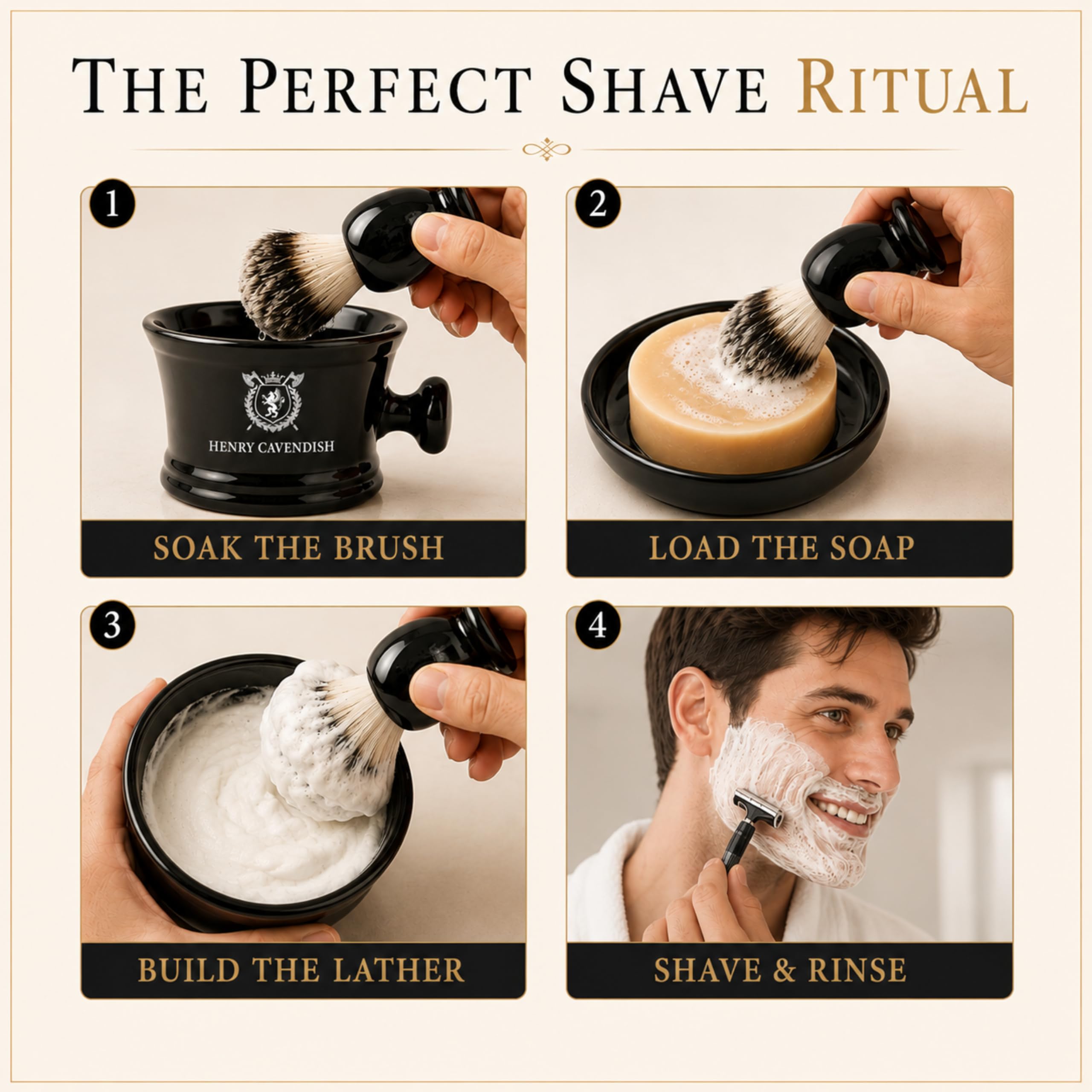 Henry Cavendish brush loading soap showing efficient lather build and easy use