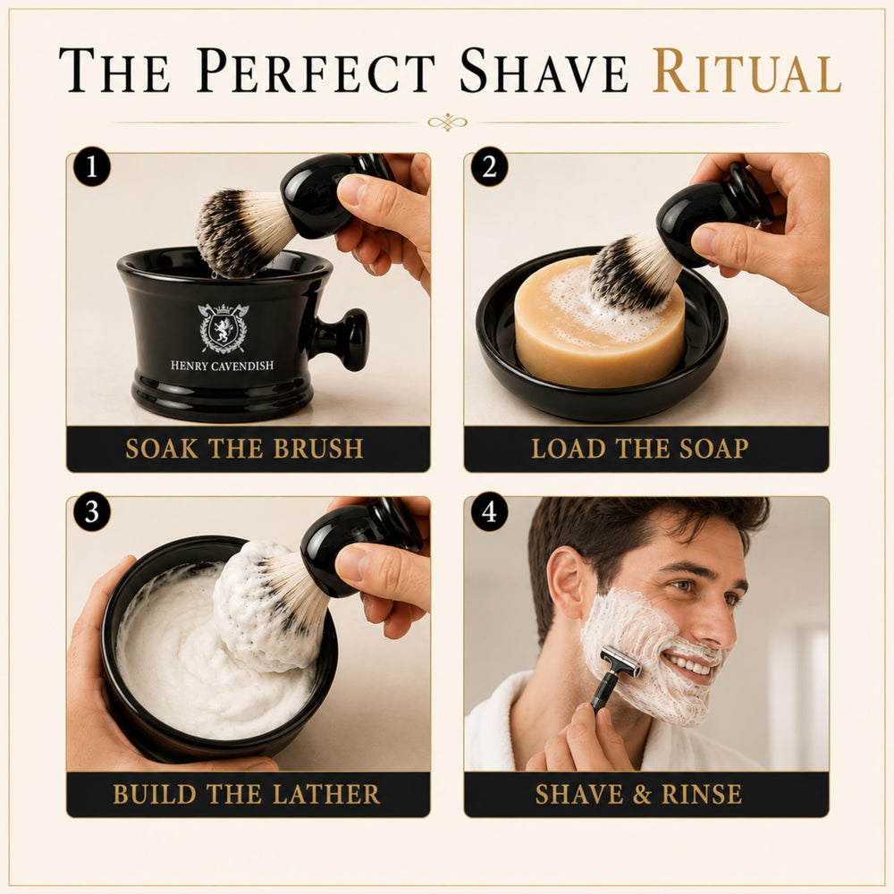 Henry Cavendish brush loading soap showing efficient lather build and easy use