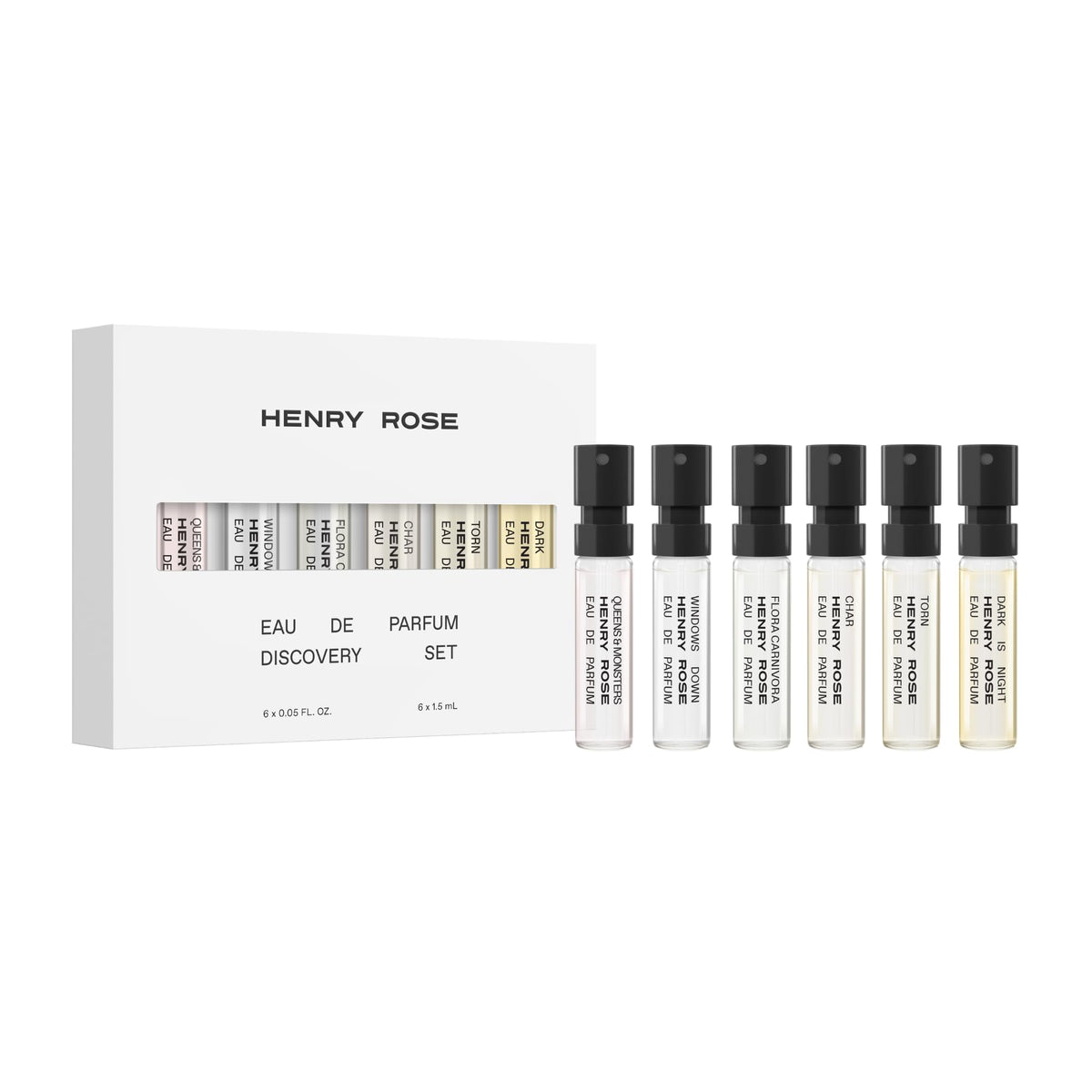 Henry Rose front packaging of warm collection set showing six mini bottles and gift box benefit convenient gifting