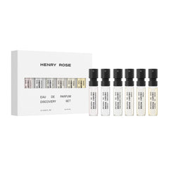 Henry Rose front packaging of warm collection set showing six mini bottles and gift box benefit convenient gifting