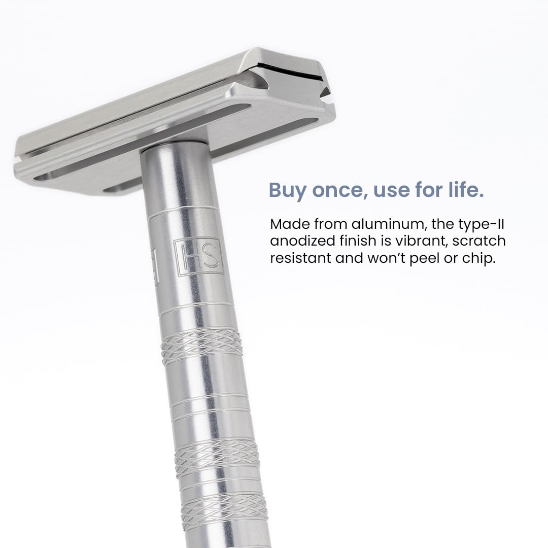 Henson Shaving razor with blade loaded demonstrating safe, simple blade replacement