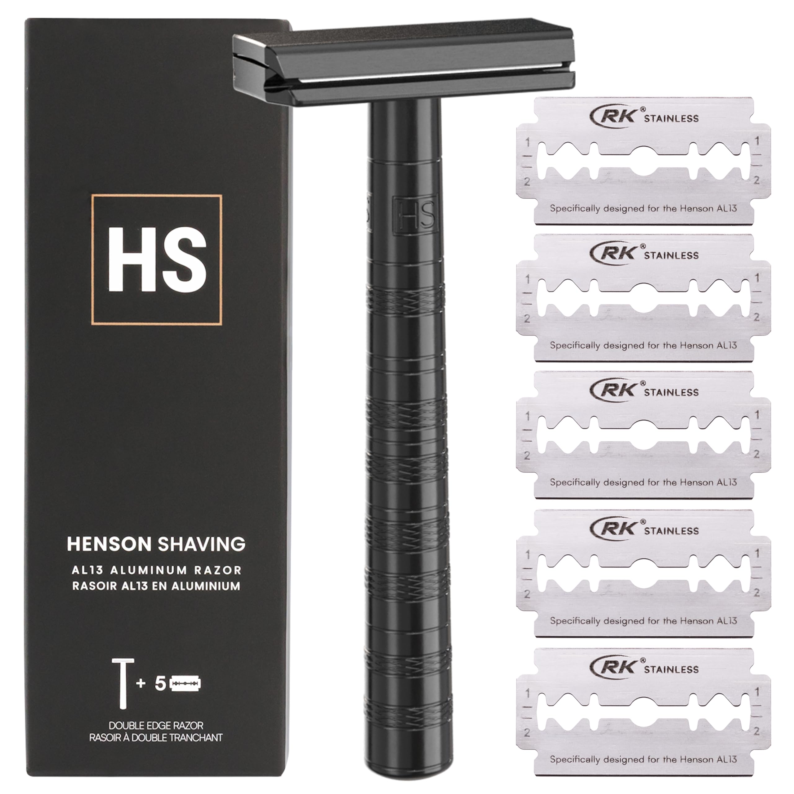 Henson Shaving jet black front view showing sleek finish and durable design benefit