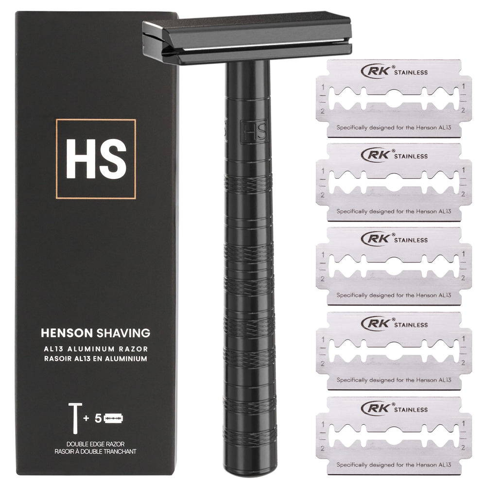 Henson Shaving jet black front view showing sleek finish and durable design benefit