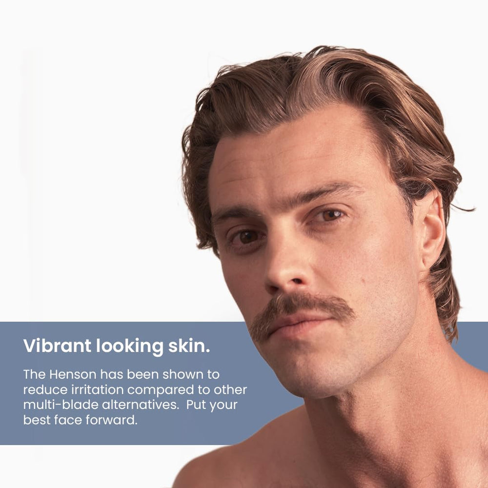 Henson Shaving lifestyle bathroom scene showing razor on tray for elevated grooming