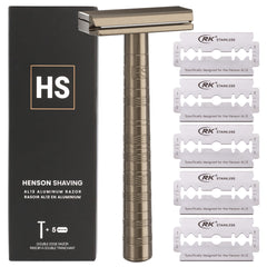 Henson Shaving tan razor front view showing sleek design and reliable performance