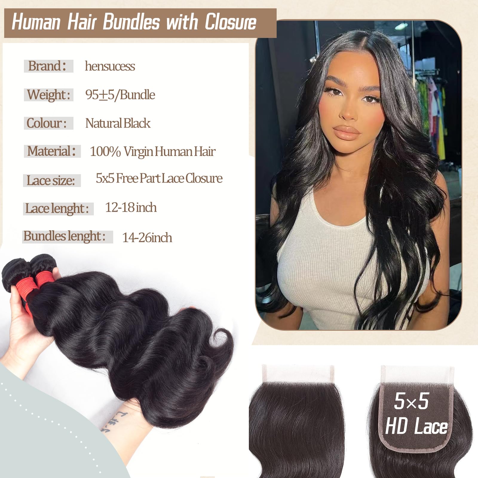 hensucess close-up of body wave texture highlighting soft remy strands for natural movement