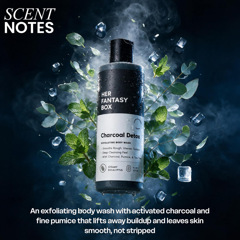 Her Fantasy Box in-shower use showing lather on skin benefit: effective cleansing