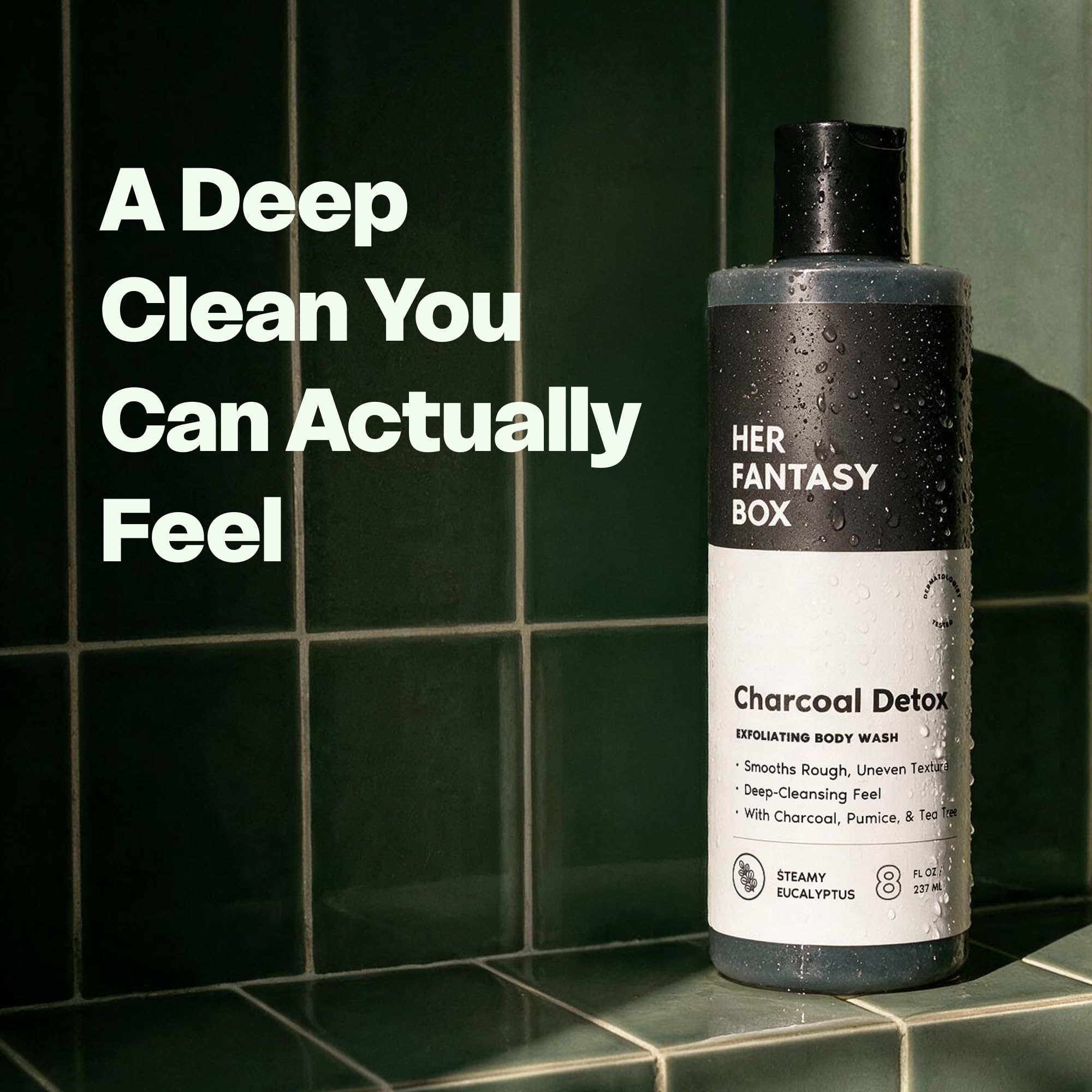 Her Fantasy Box on a bathroom shelf staged lifestyle shot benefit: spa-like experience