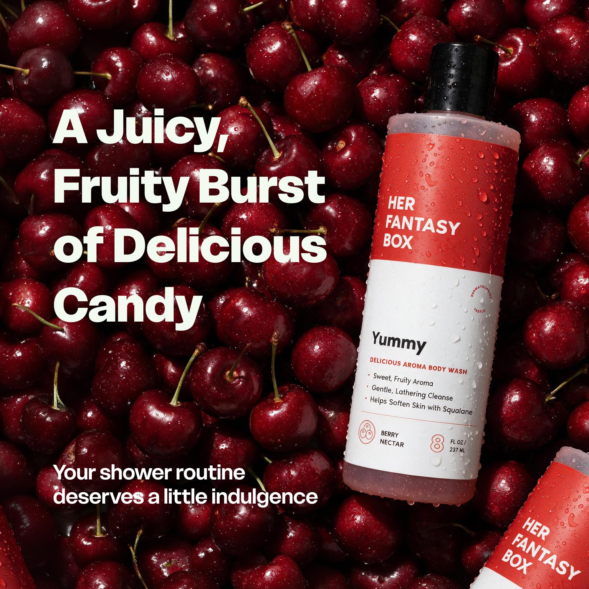 Her Fantasy Box label closeup emphasizing ingredient transparency and quality assurance benefit