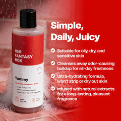 Her Fantasy Box pump dispenser detail indicating easy one-hand use and controlled dispensing