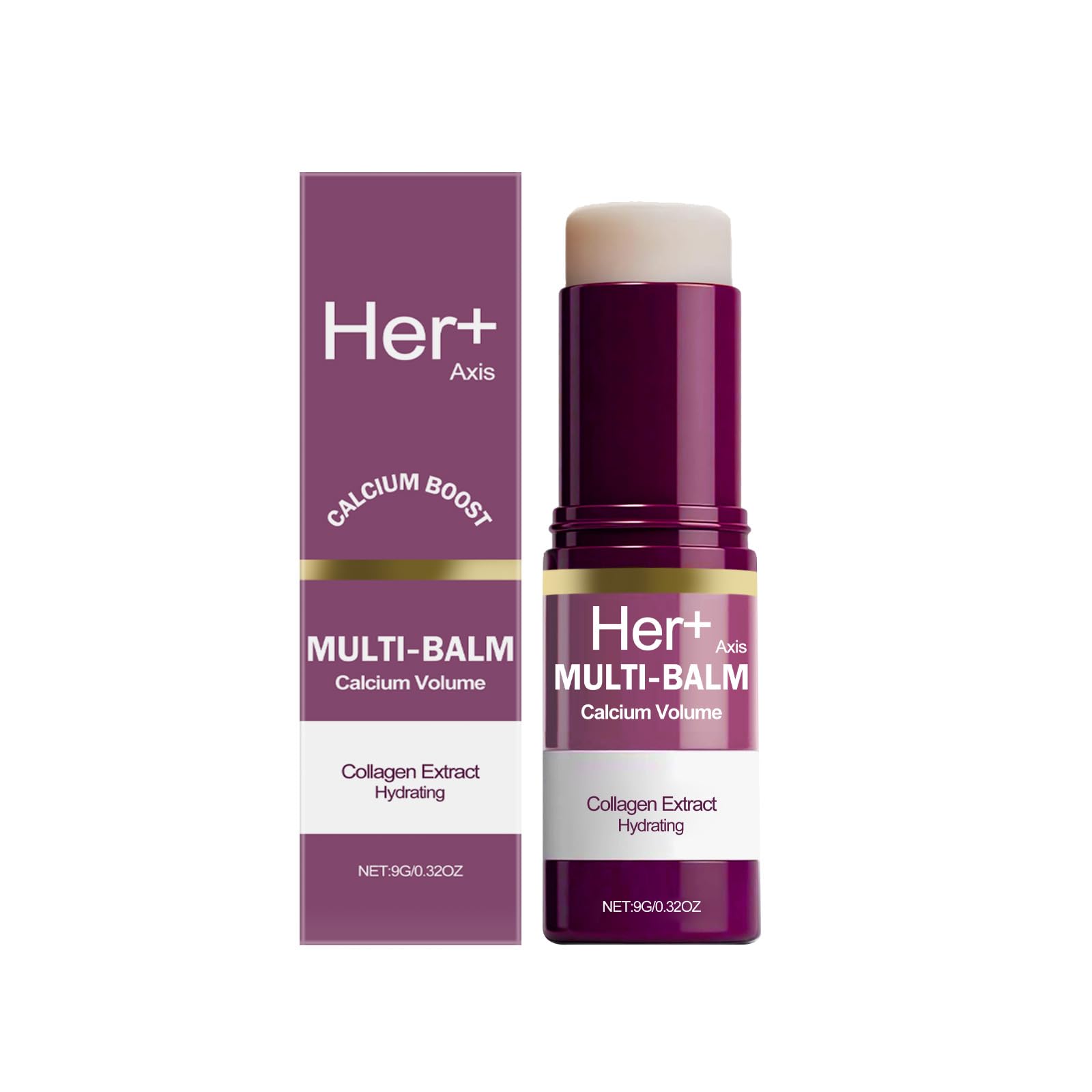 Her+ Axis front stick packaging showing compact travelable balm