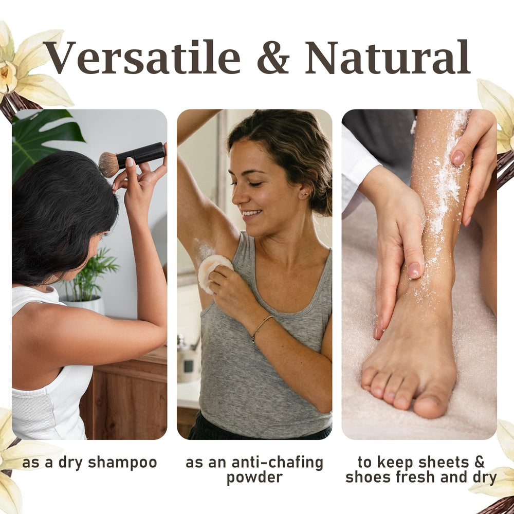 hand applying Herb & Root powder to skin demonstrating easy application and dryness