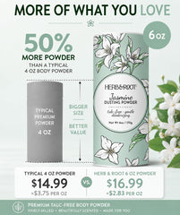 Herb & Root powder texture close-up showing silky absorbent finish benefit