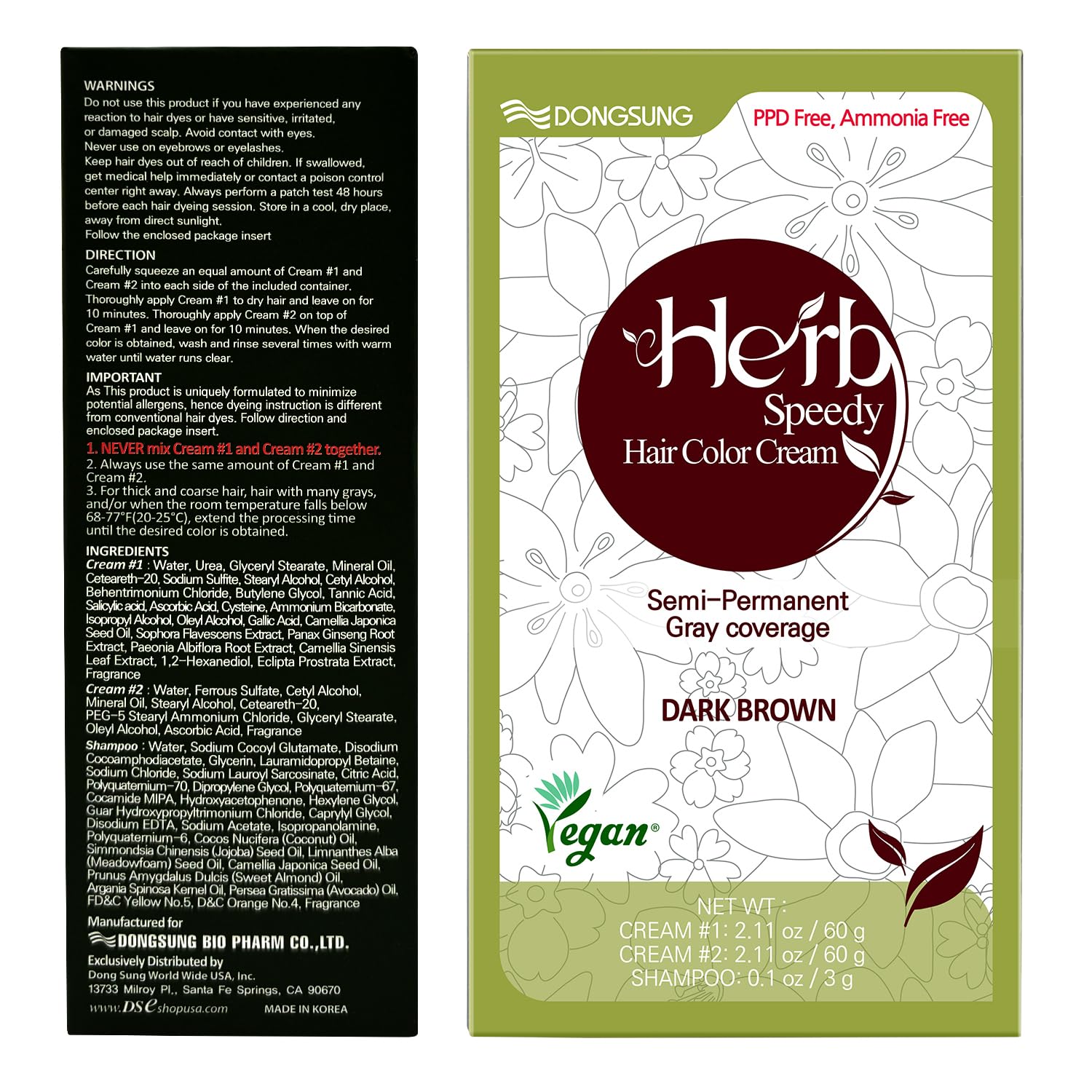 Herb Speedy swatches on hair samples showing color options and depth