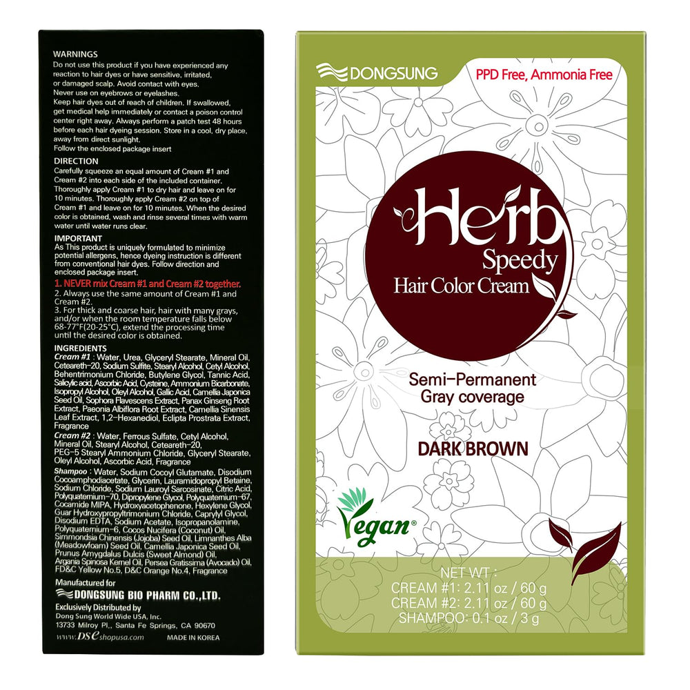 Herb Speedy swatches on hair samples showing color options and depth