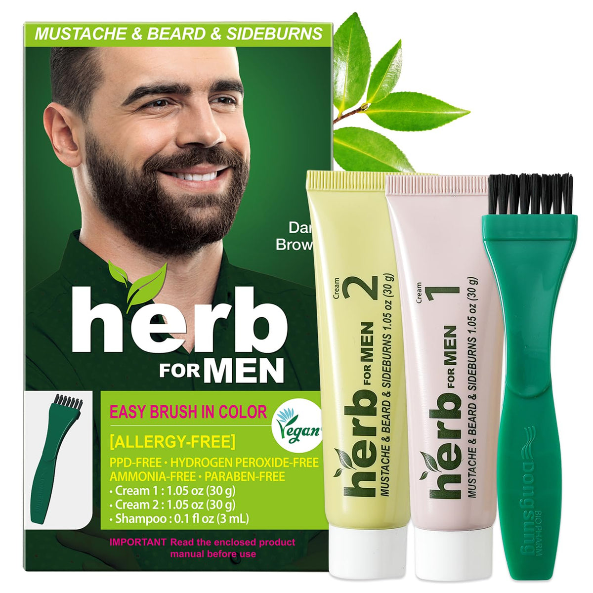 Herb Speedy front packaging showing dark brown dye, clear product benefits