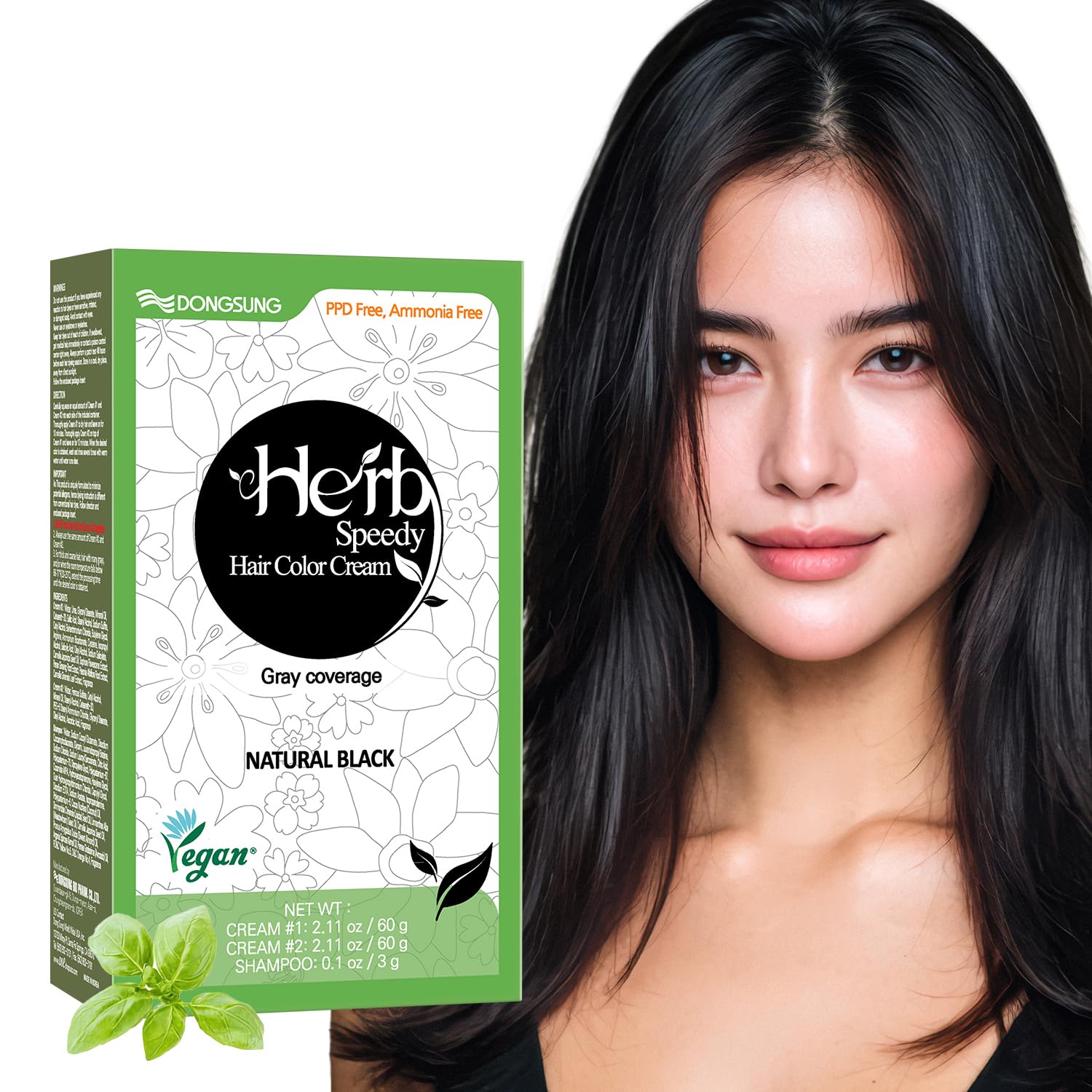 Herb Speedy front packaging showing vegan PPD-free benefits