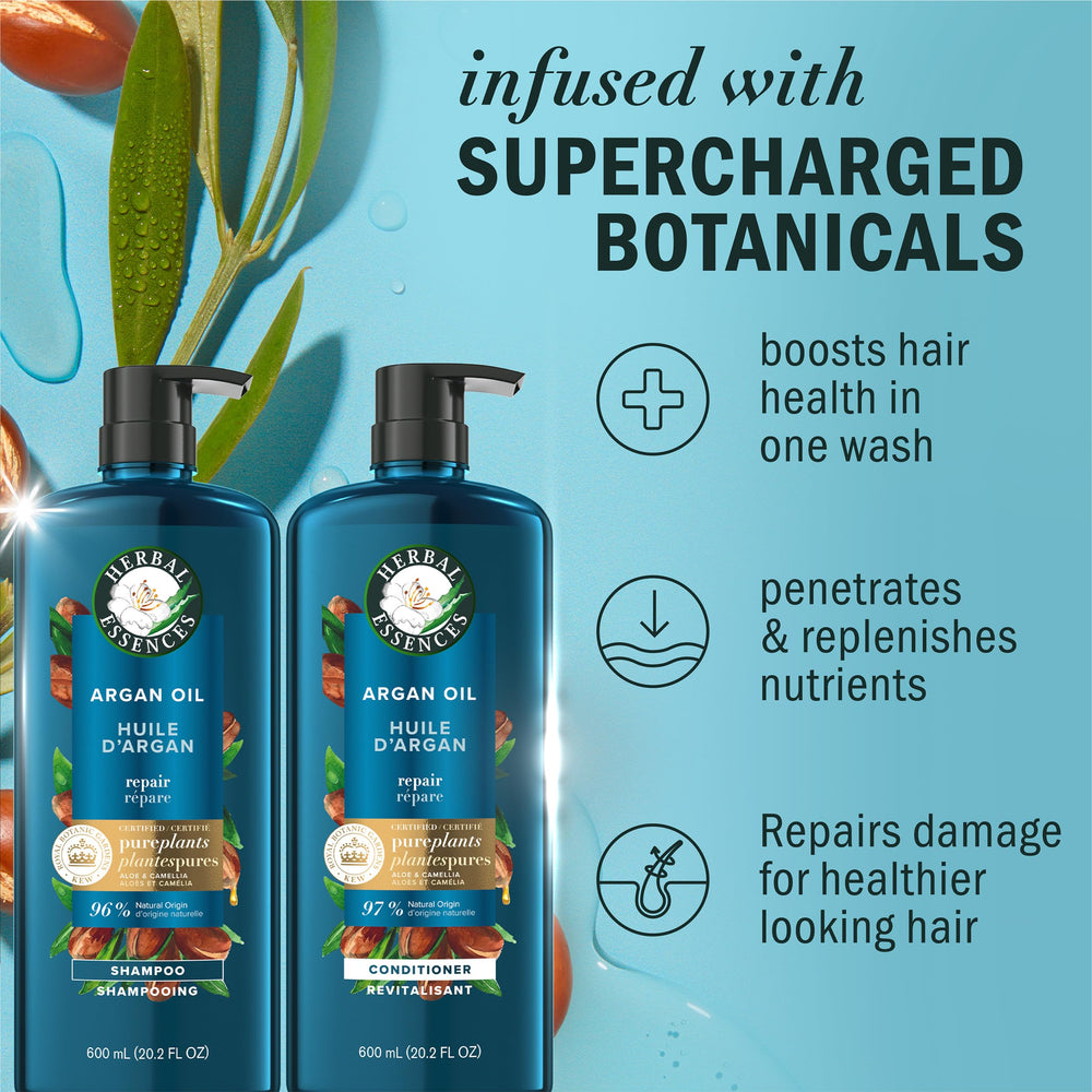 Herbal Essences argan oil close-up highlighting real botanicals for smooth hair