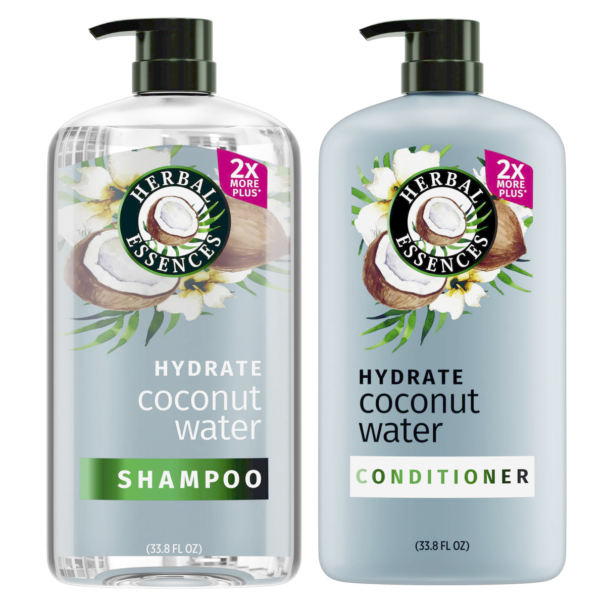 Herbal Essences front-packaging showing large hydrating shampoo and conditioner set benefit