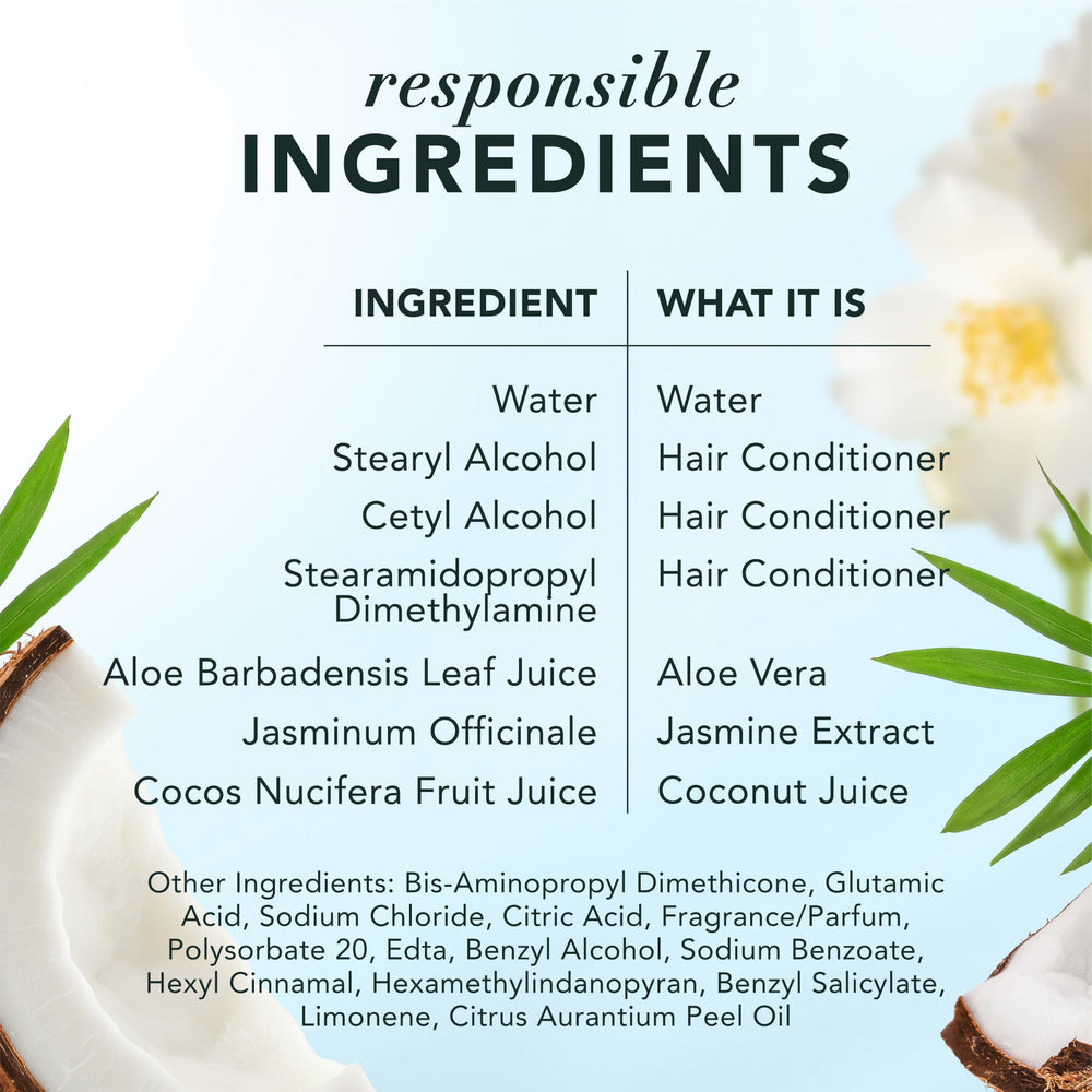 Coconut and jasmine next to Herbal Essences bottles showing natural extract benefit