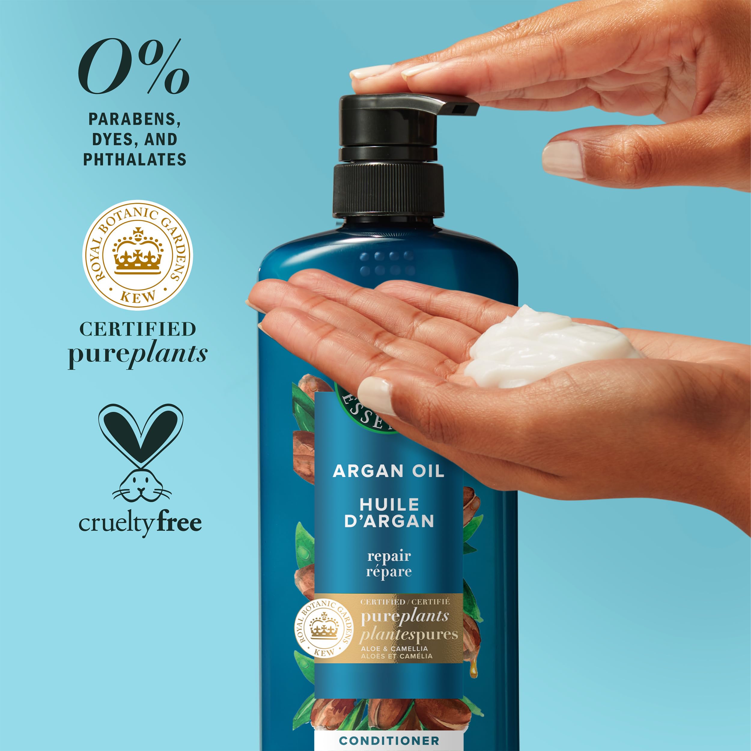 Herbal Essences ingredients label showing Kew botanical endorsement and clean formula