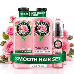 Herbal Essences trio front view showing all three products and smooth hair benefit