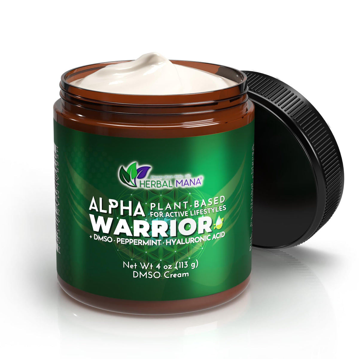 Herbal Mana front jar view showing packaging and quick-absorb benefit