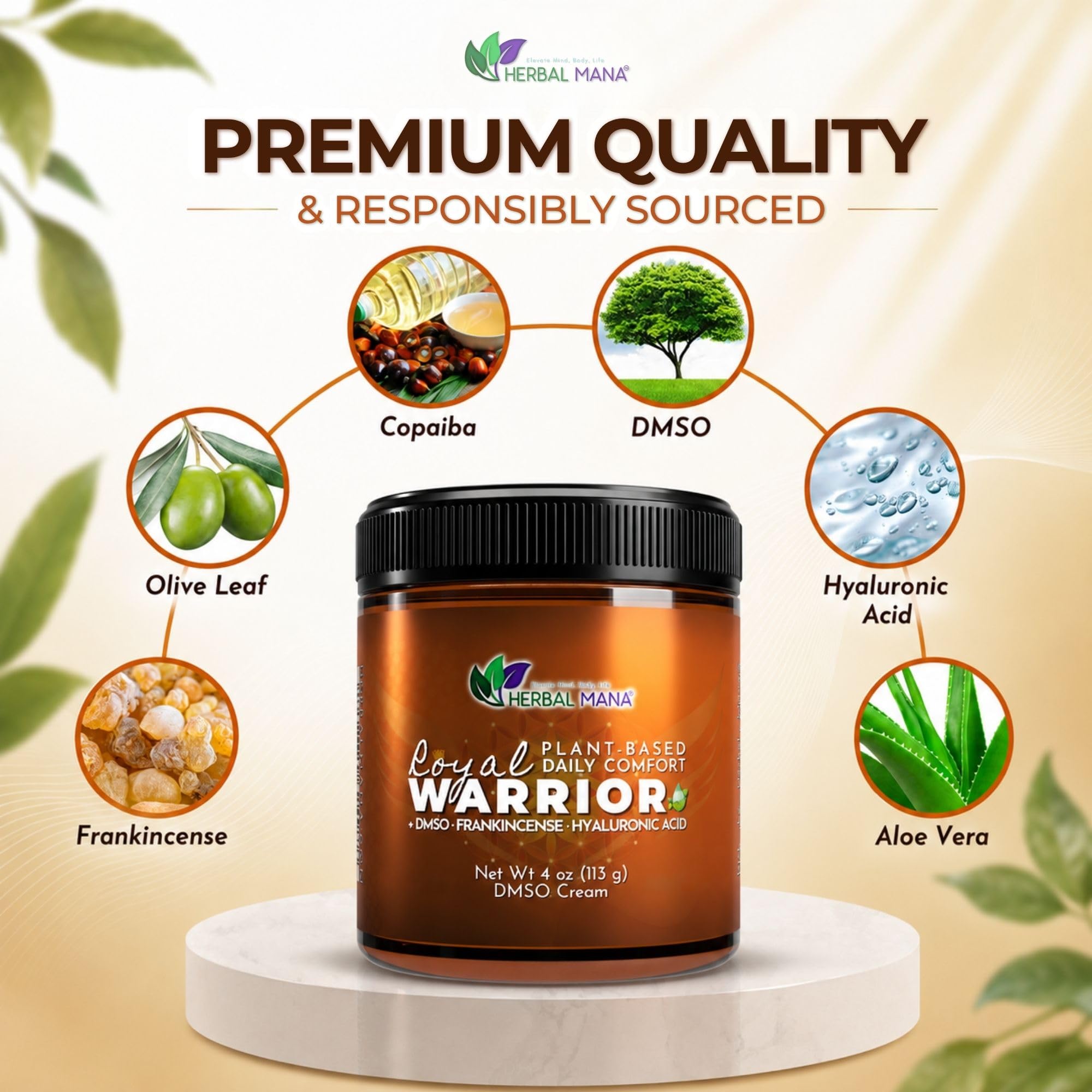 Herbal Mana product beside a hand showing size and easy daily-use benefit