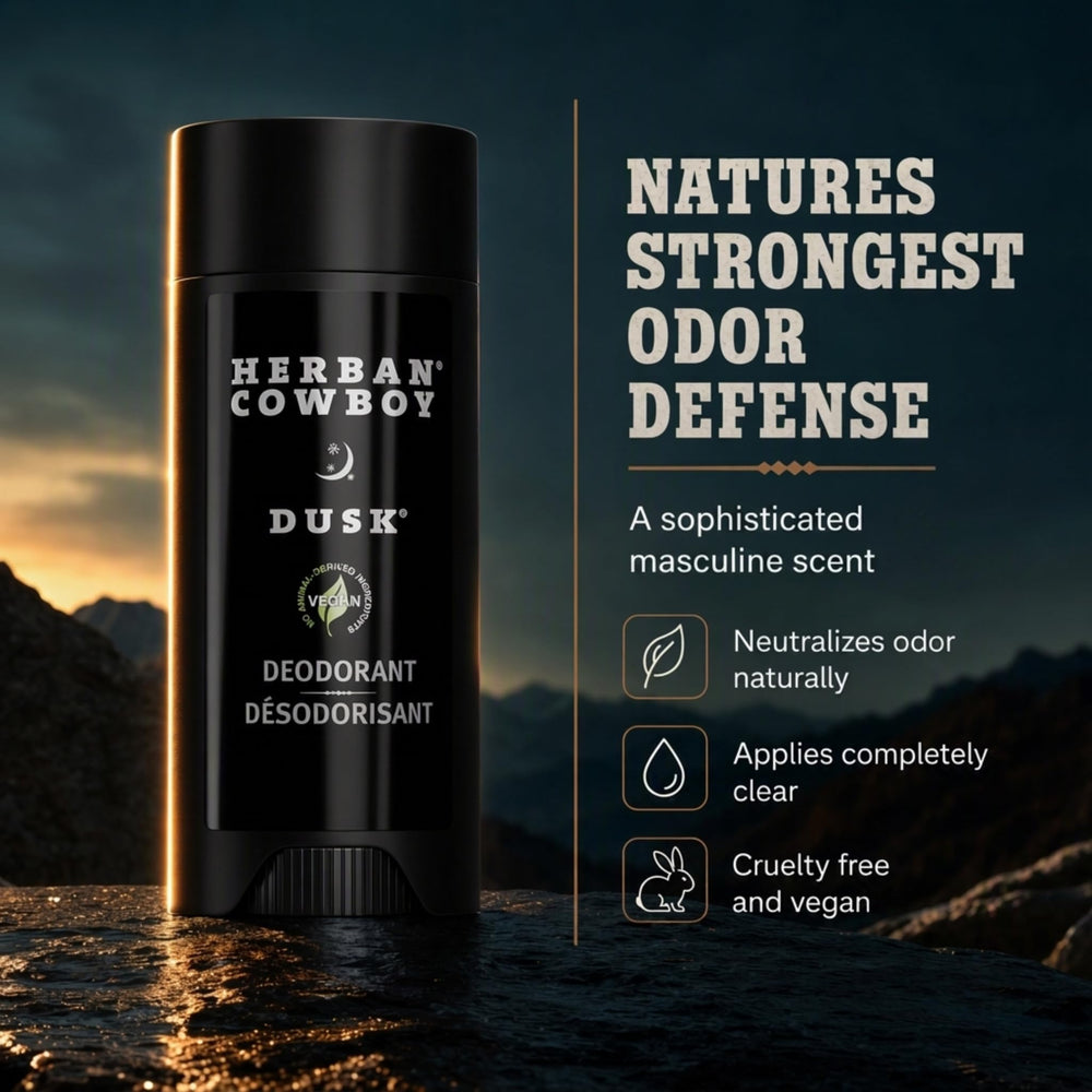Herban Cowboy DUSK stick open top showing solid glide surface, easy application