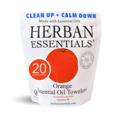 Herban Essentials front pouch showing orange scent and travel-ready convenience