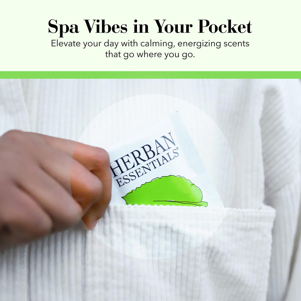 Herban Essentials wipe used outdoors to cool skin and provide aromatherapy refreshment