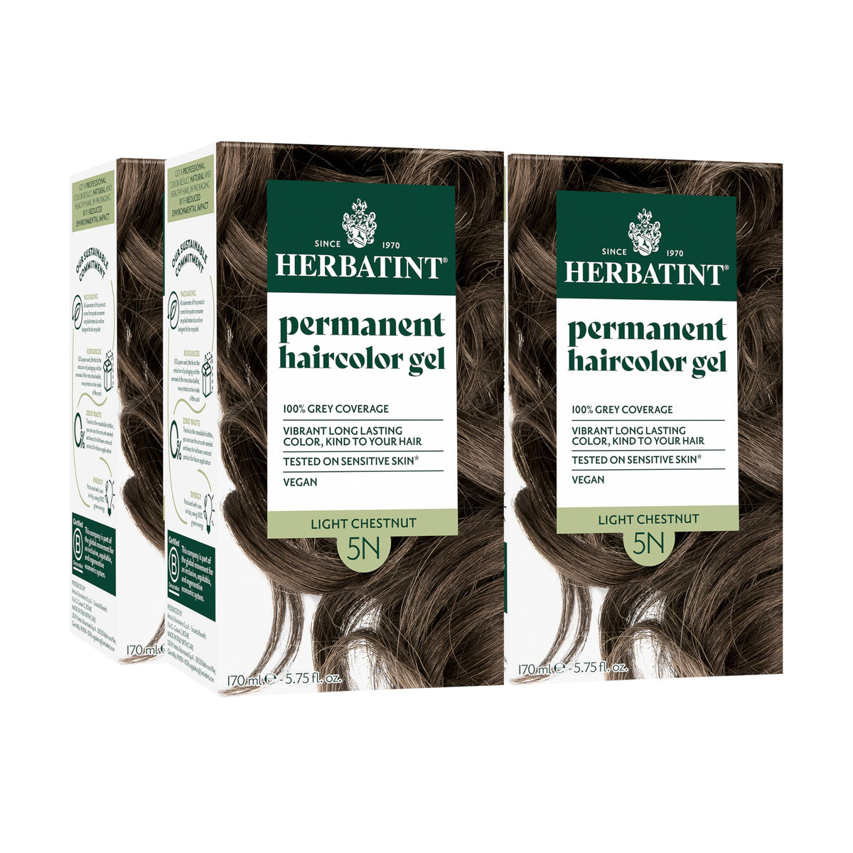 Herbatint box front showing 5N light chestnut brown and benefits