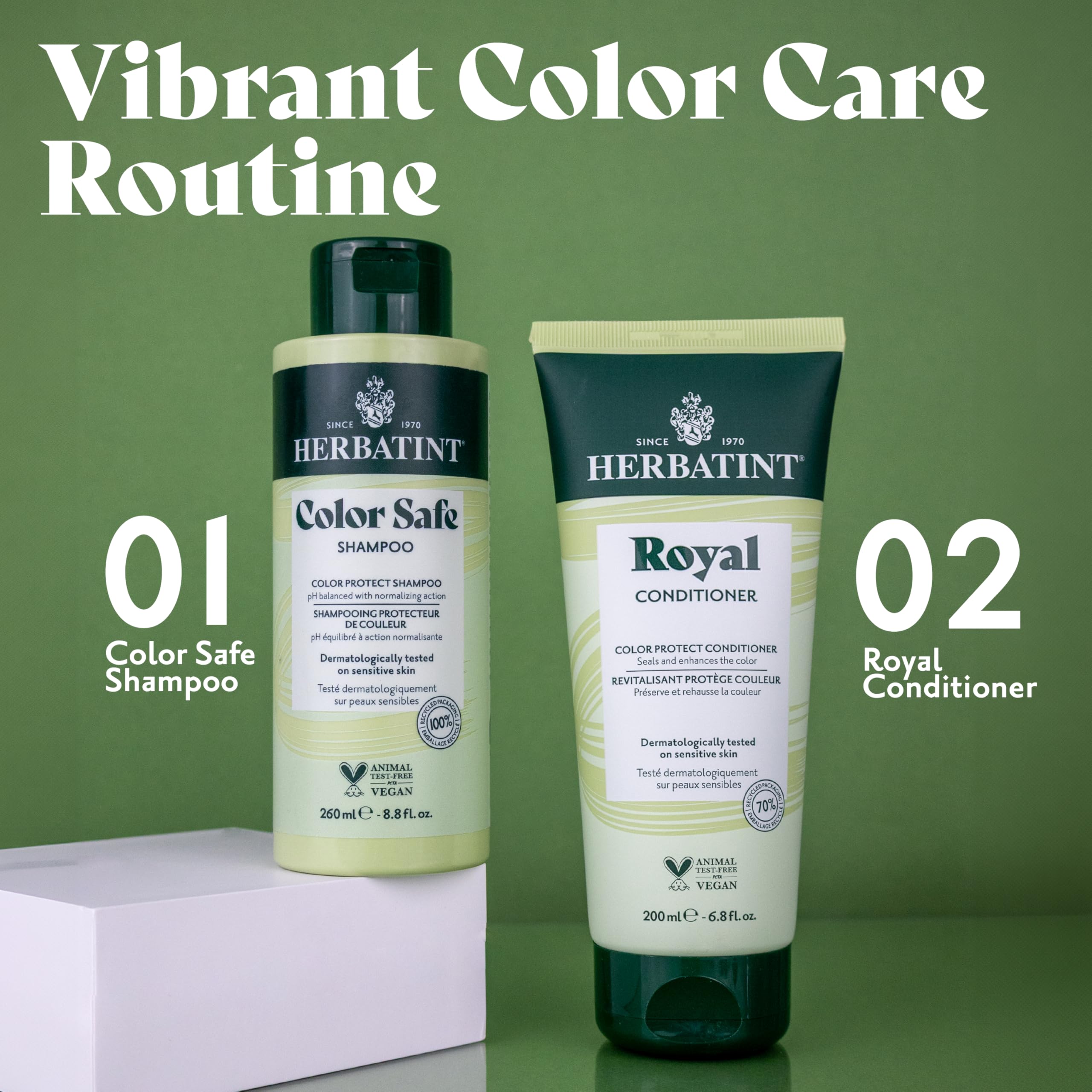 Herbatint label ingredients and icons emphasizing vegan and cruelty-free benefit