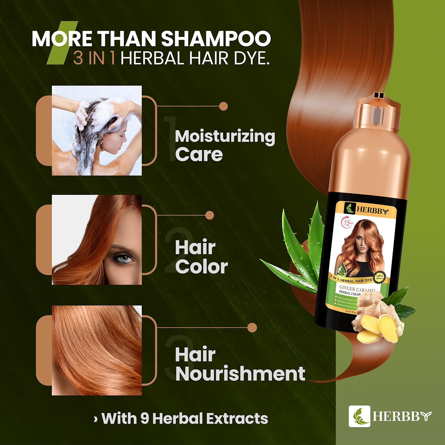 HERBBY finished shiny hair in lifestyle setting showing healthy look