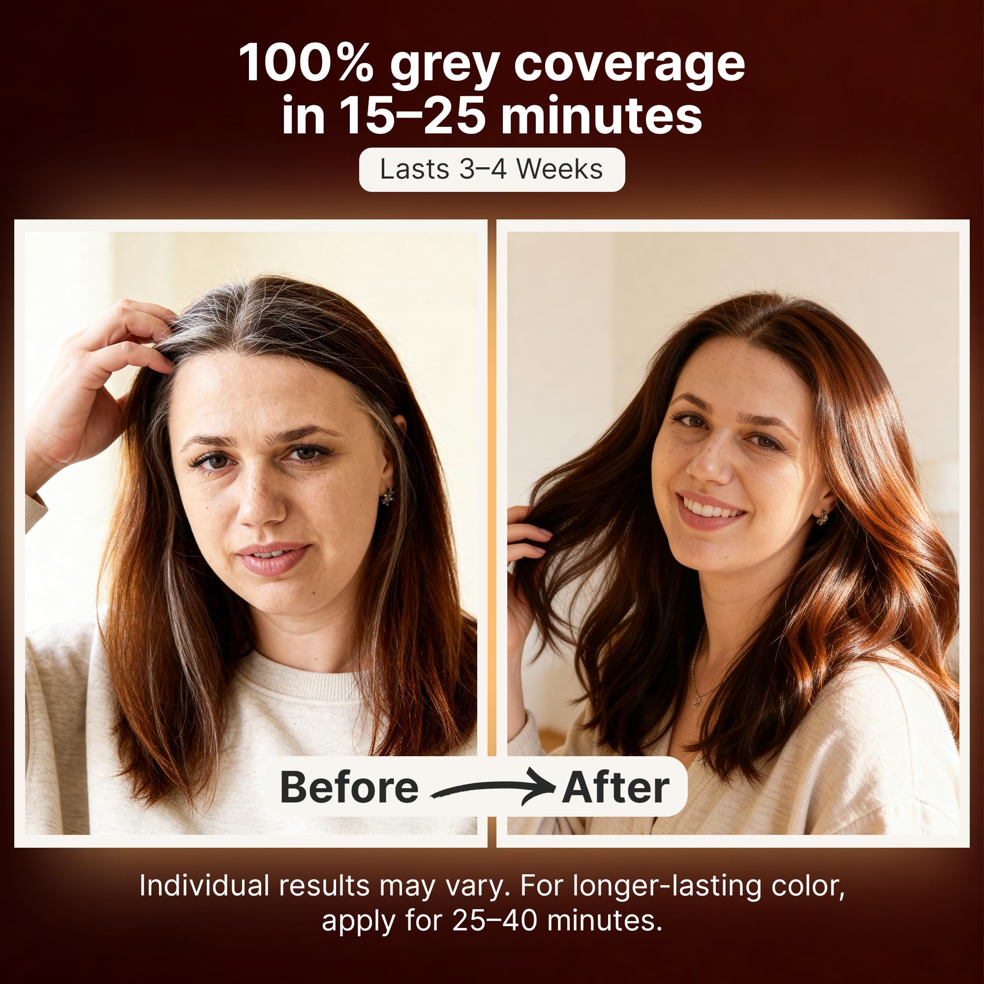 Herbishh shampoo applied through hair showing even gray coverage benefit