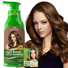Herbishh front packaging showing light brown 500ml bottle and benefits
