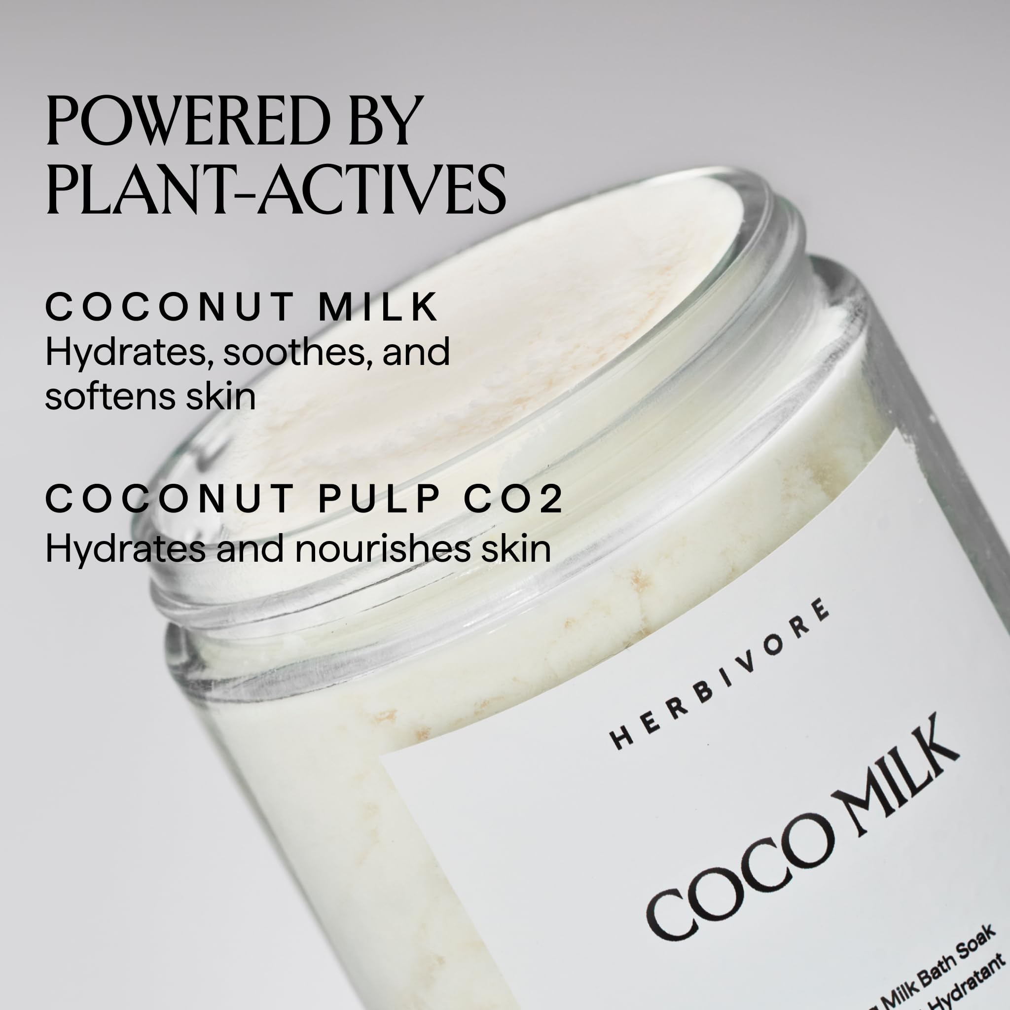 HERBIVORE open jar showing creamy coconut milk powder texture